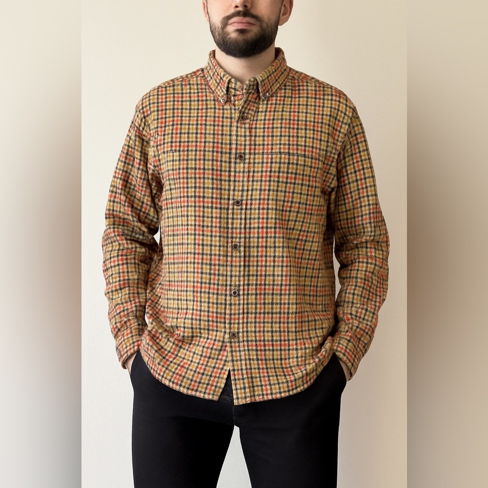 J.Crew Men’s XL Plaid Button-Up Shirt – Red Beige Black Check 100% Cotton